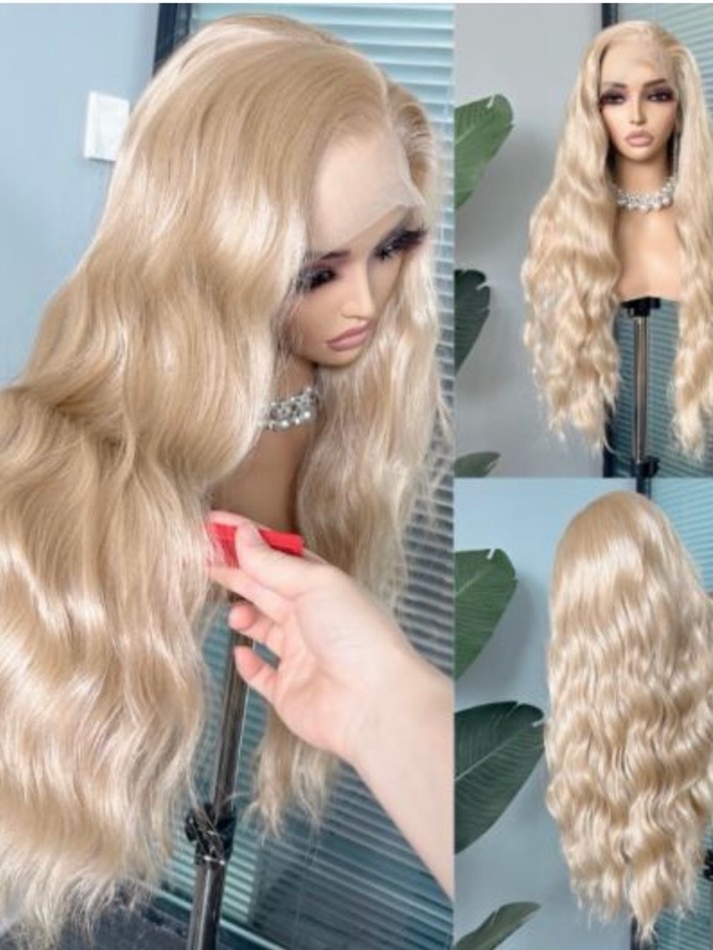 Blonde Long Wavy Lace Front Wig - Natural Honey Blonde Futura Synthetic 13x6